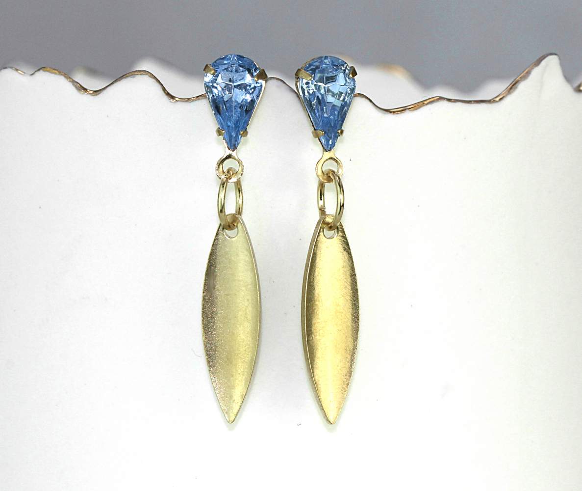 Blue crystal dangling spike stud earrings
